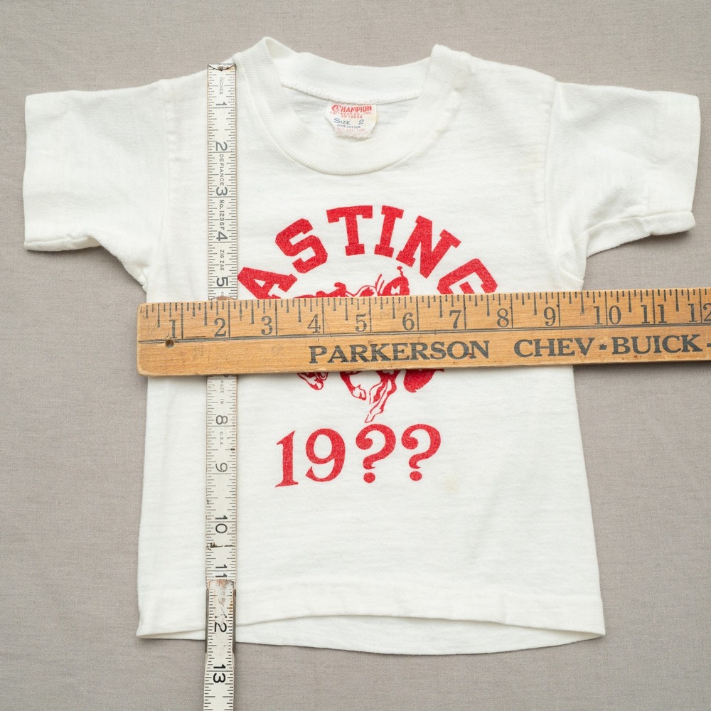 Vintage 60s Champion Knitwear Running Man Hastings 19?? Horse Baby T Shirt - Picture 4 of 5